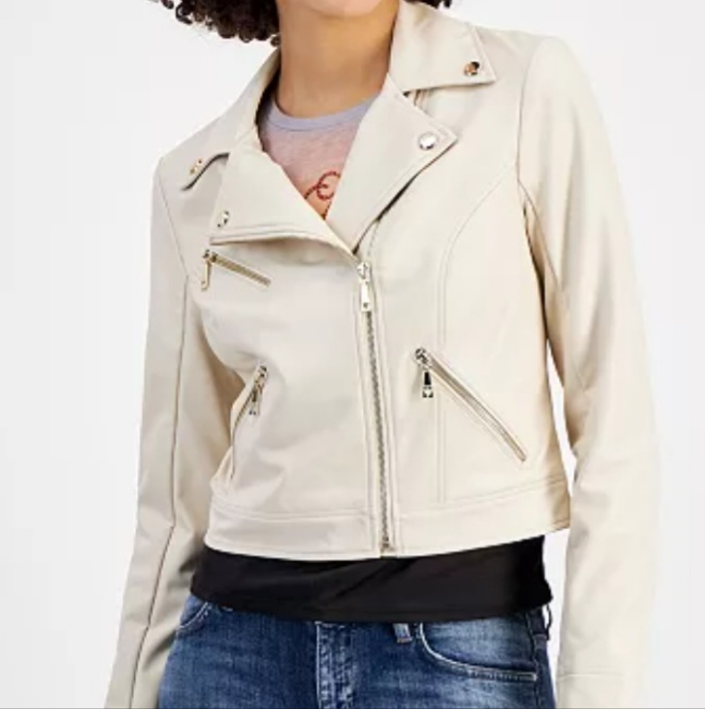 Guess Faux Leather Moto Jacket Womens Sz M